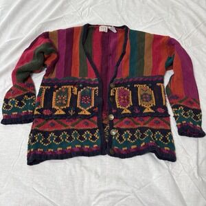 VTG 90's MultiColored Southwestern Y2K  Women's IVY Size M Cardigan Knit Sweater